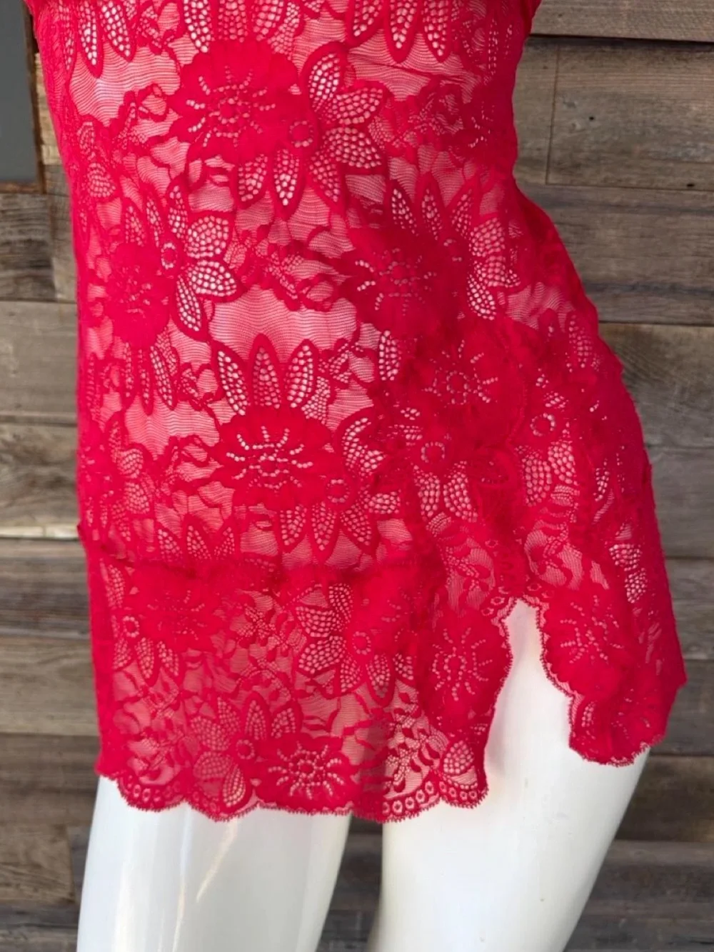 Y2K Victoria's Secret Red Silk & Lace Chemise 34B